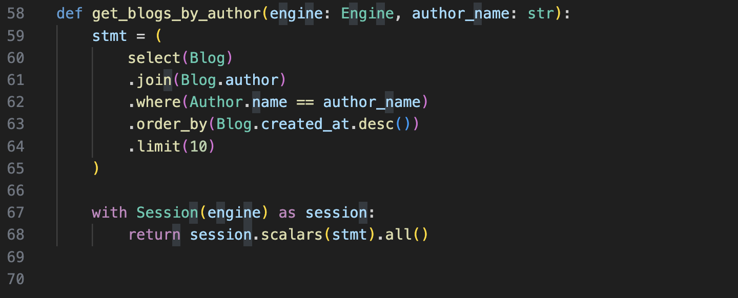 Sqlalchemy blog query in orm