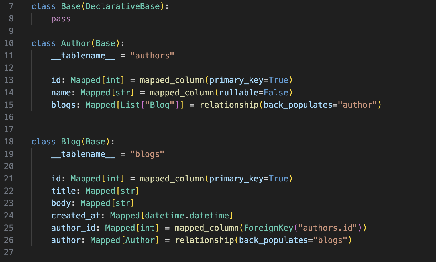 Sqlalchemy model definition